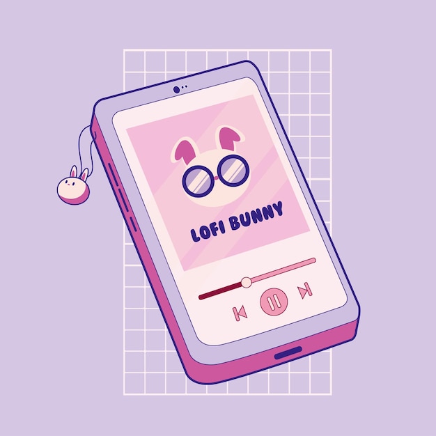 Vector cute lofi bunny phone