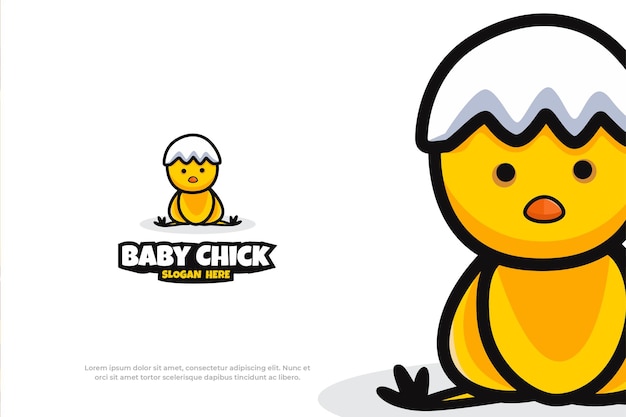 Cute Logo Baby Chicken Mascot Animal Vector Illustration