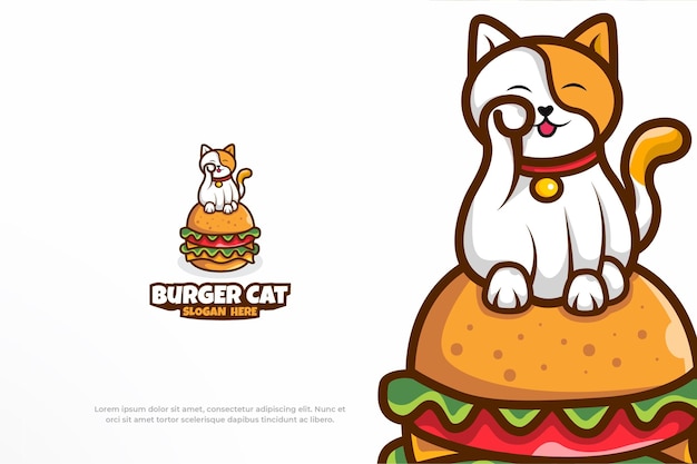 Cute Logo Burger Cat Mascot Animal Vector Illustration