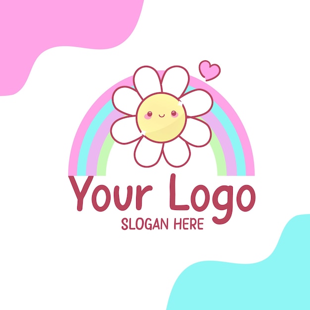 Vector cute logo colorful flowers and rainbow