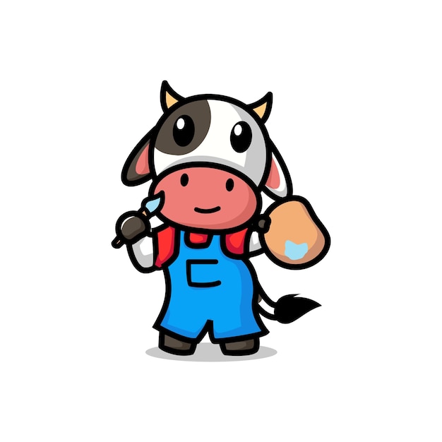 Cute Logo Cow Mascot Character Vector Illustration