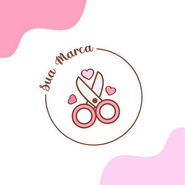 Vector cute logo design heart and scissors