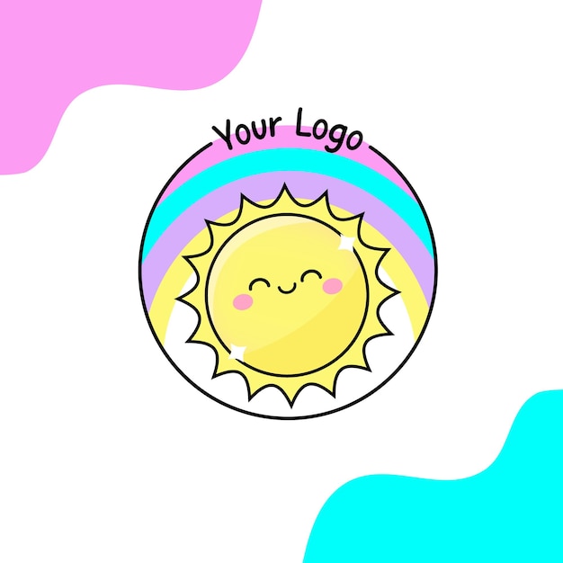 Vector cute logo design sun and rainbow