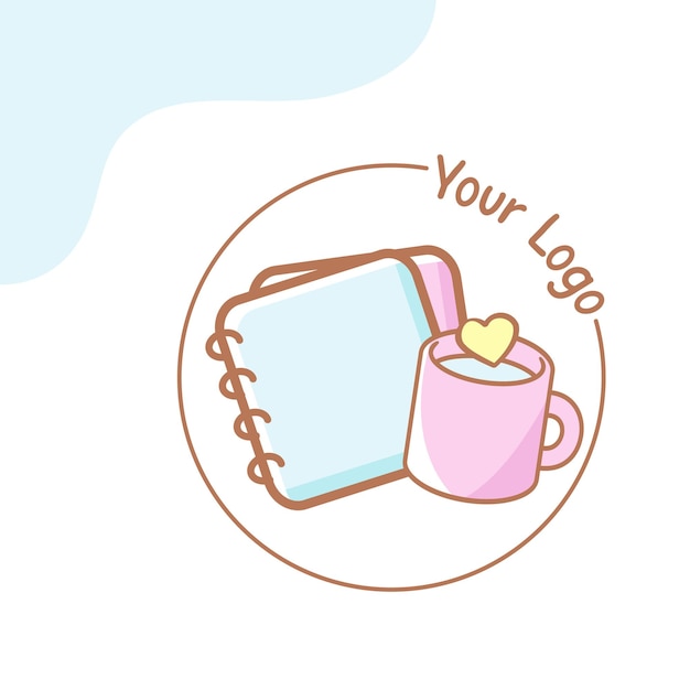 Cute logo design with planner and mug vector