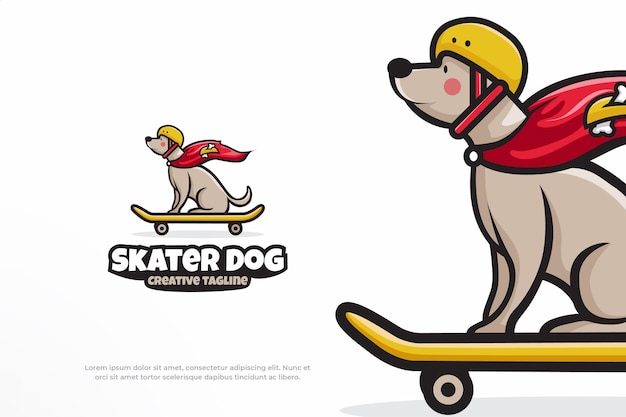 Cute Logo Dog Skater Mascot Animal Vector Illustration