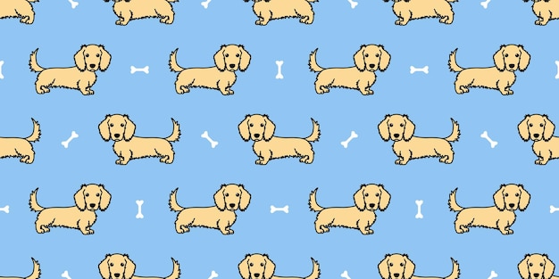 Cute long haired dachshund dog cream color cartoon seamless pattern vector illustration