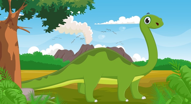 cute long neck dinosaur with background