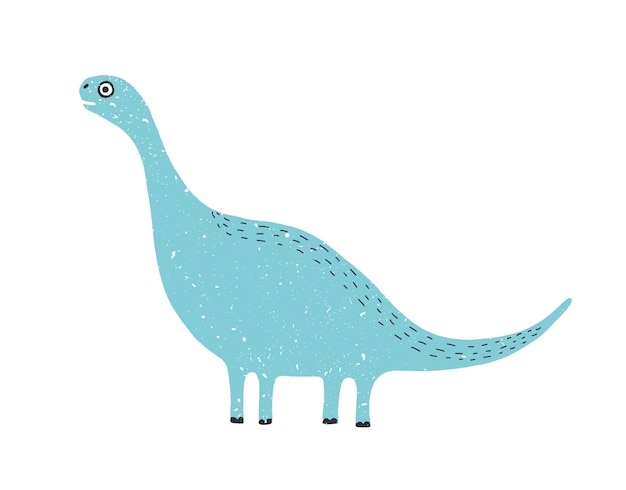 Cute long-necked dinosaur isolated on white background. Blue adorable diplodocus. Funny extinct animal. Amusing wild prehistoric reptile. Bright colored vector illustration in flat cartoon style.