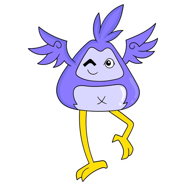 짧은 날개를 가진 귀여운 긴 다리가 있는 새 낙서 아이콘 이미지 카와이