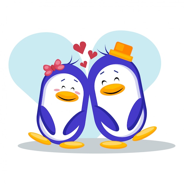 Cute Love Couple Penguin Vector Illustration