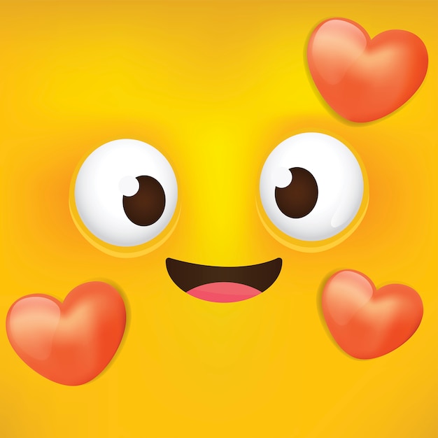 Vector cute love face. emoji, smiley. cartoon emoticons with love.