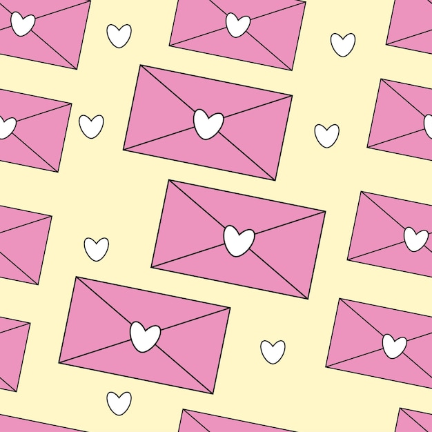 Vector cute love letters seamless pattern hand drawn romantic background with envelopes valentines day