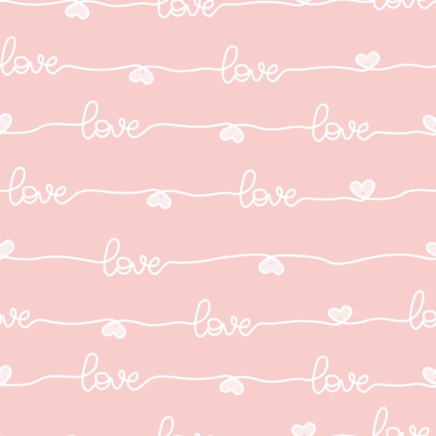 Cute love line seamless pattern abstract hand drawn hearts line on pink background vector illustra