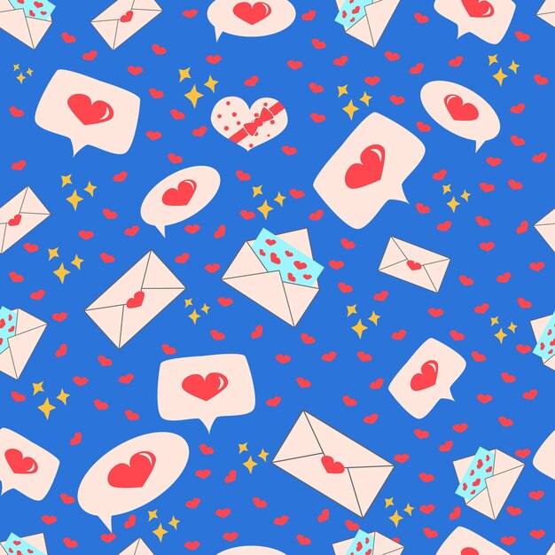 Cute love message seamless pattern with heart 14 february valentine s day  flat  illustration