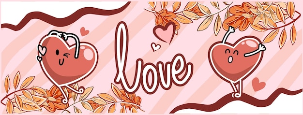 Insegna di san valentino del segno di amore sveglio con l'illustrazione di vettore del cuore cartooned felice