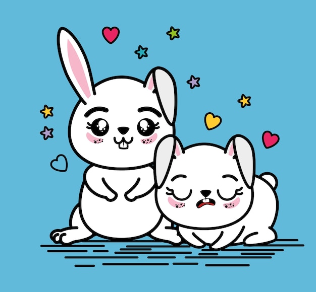 Симпатичные и прекрасные кролики животных мультфильм векторные иллюстрации графический дизайн