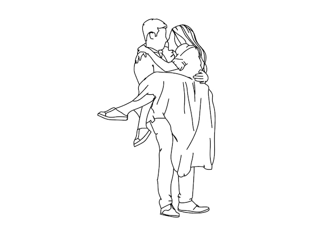 Cute Lovely couple Line Art Drawing