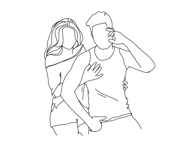 Cute Lovely couple Line Art Drawing