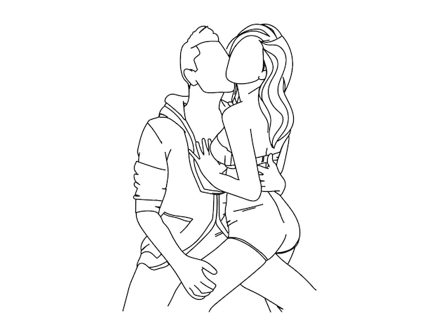 Cute Lovely couple Line Art Drawing