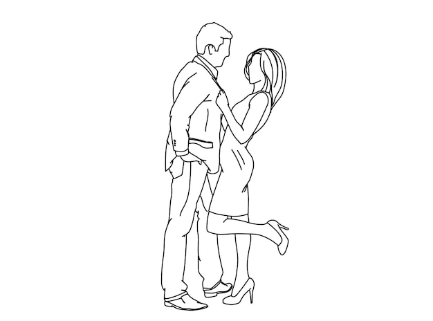 Cute Lovely couple Line Art Drawing