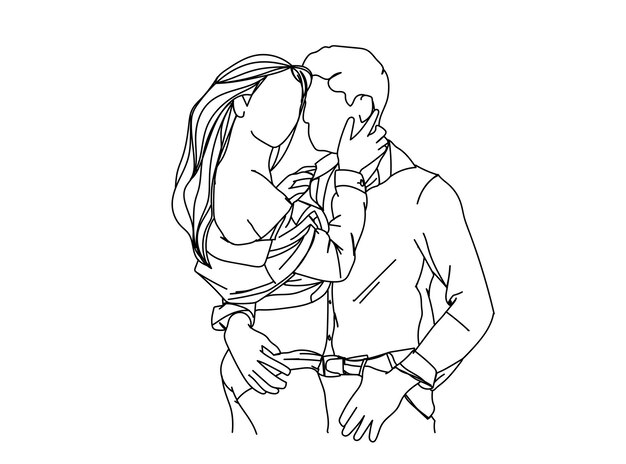 Cute Lovely couple Line Art Drawing