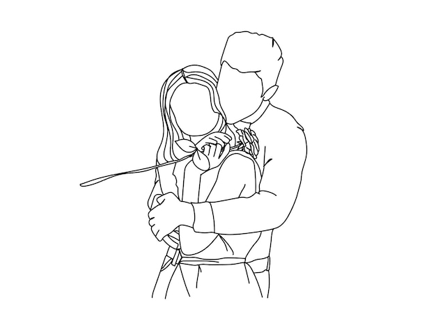 Vector cute lovely couple line art drawing