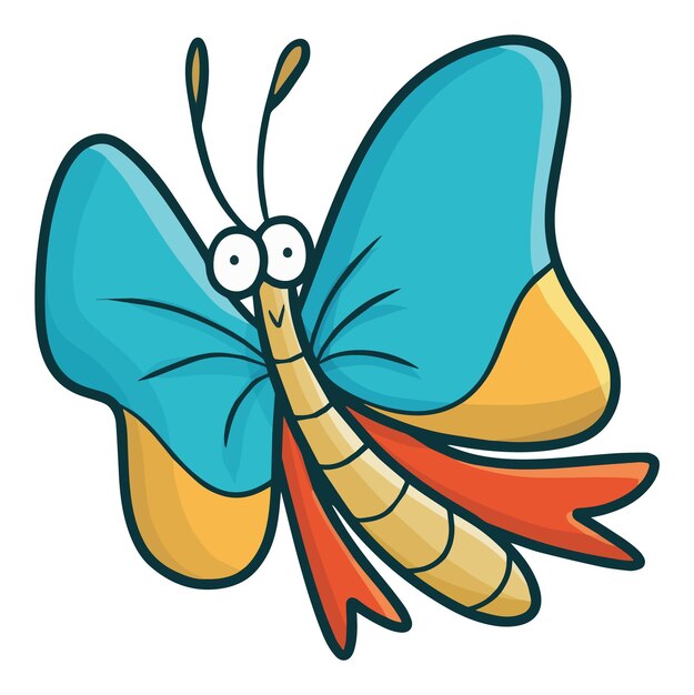 Vector cute and lovely green orange butterlfly cartoon illustration