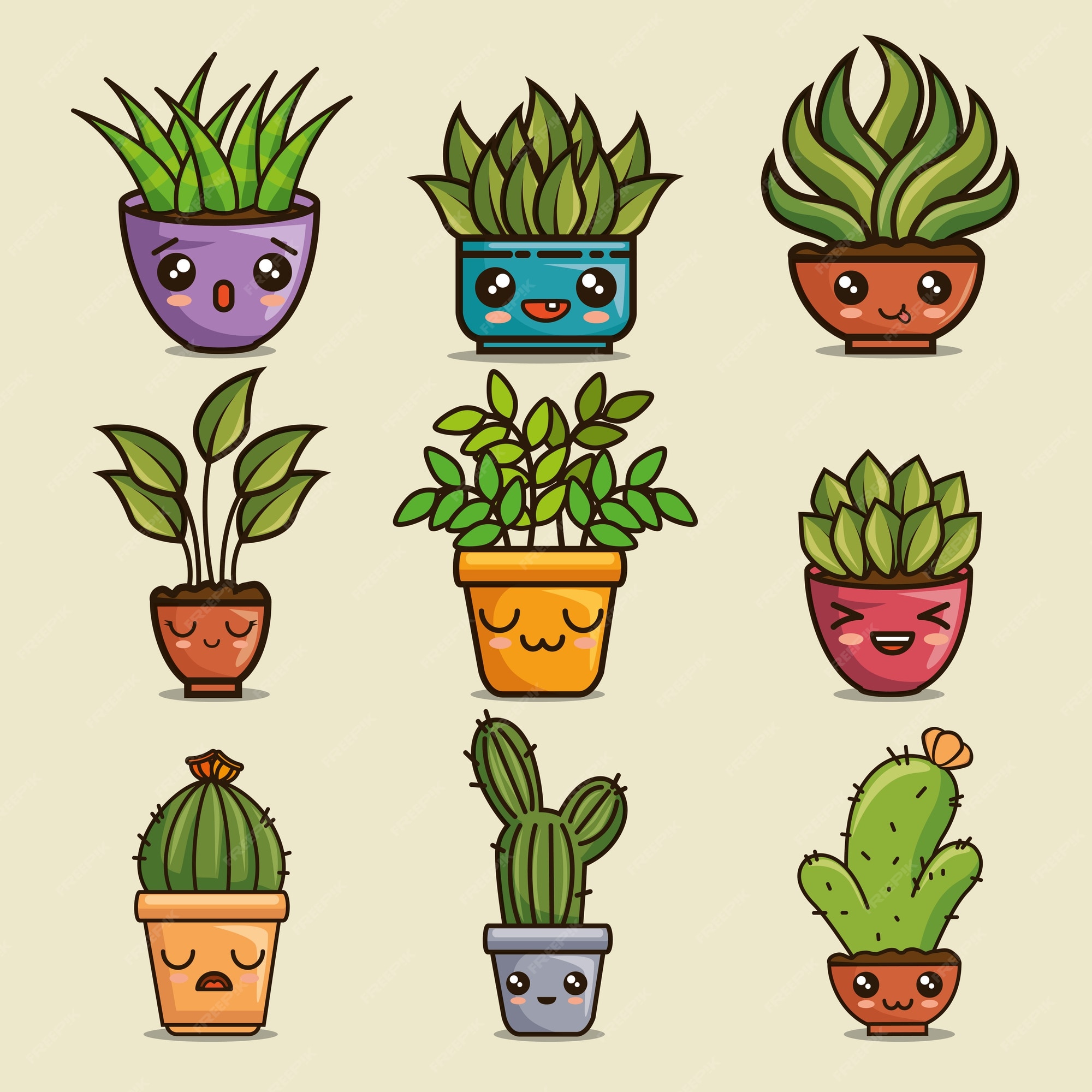 Premium Vector | Cute lovely kawaii house plants cartoons