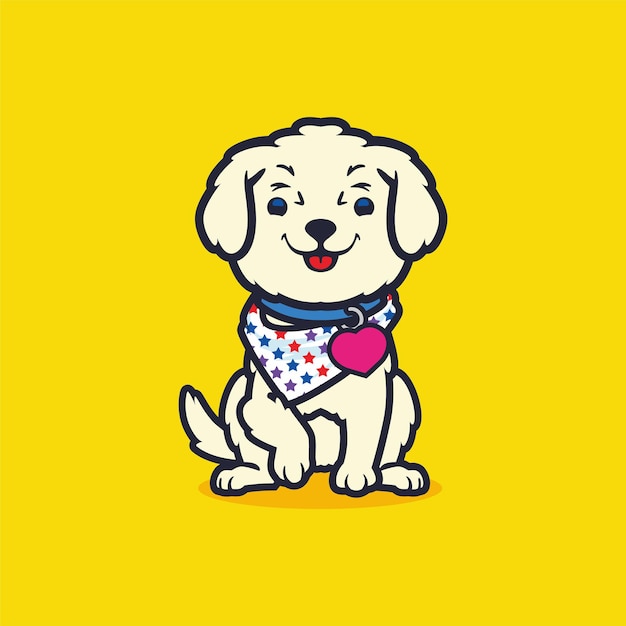 Cute lovely little dog wearing scarf cartoon logo mascot vector