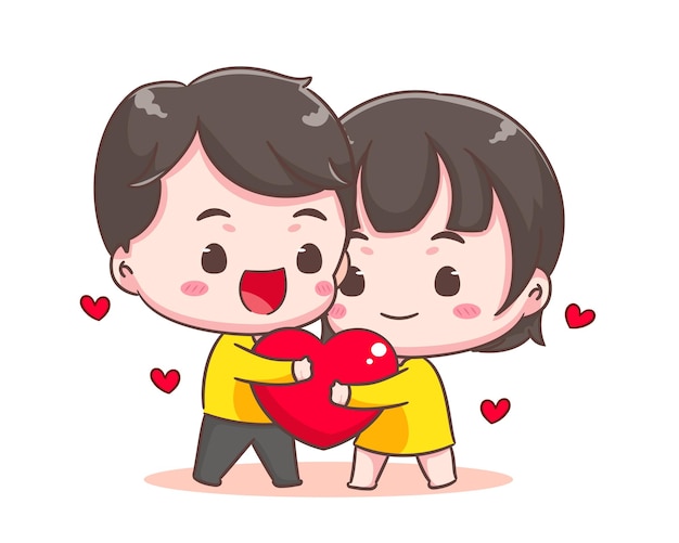 Vector cute lover couple hugging big love boy and girl hugging heart