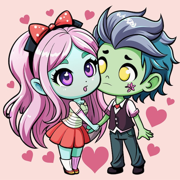 Cute lover zombie men and woman