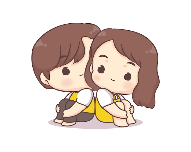 Cute lovers couple chibi cartoon character. happy valentine day