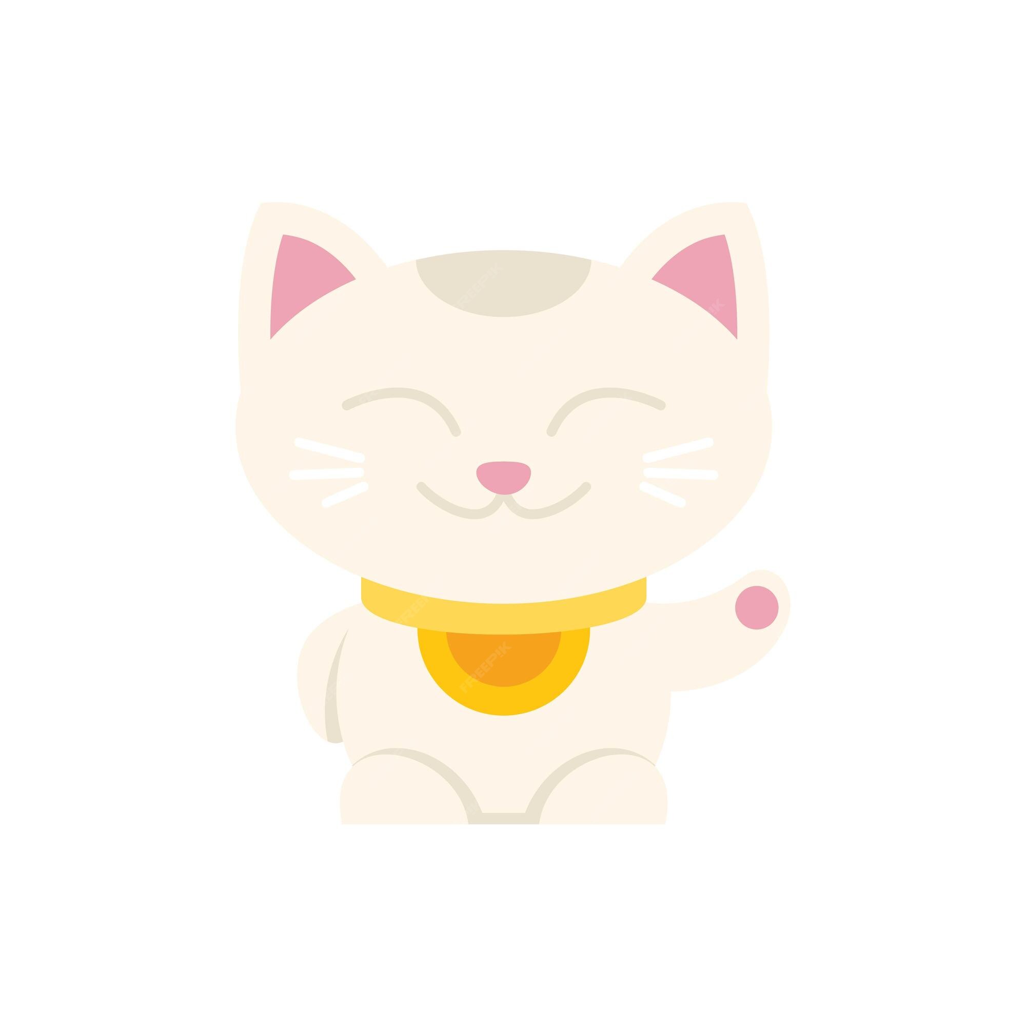 Funny lucky cat icon flat vector. Japan fortune. Cute animal