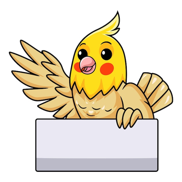 Cute lutino cockatiel bird cartoon waving hand