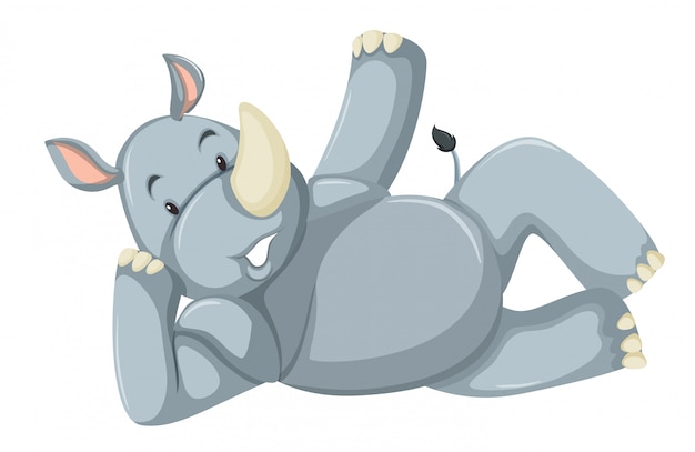 Cute lying rhino white background