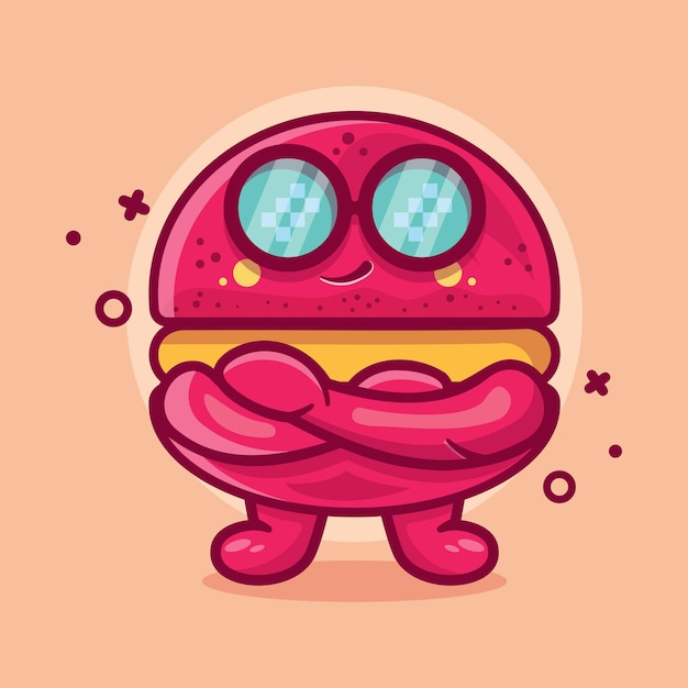 Cute macaron bakery character mascot with cool expression isolated cartoon in flat style design