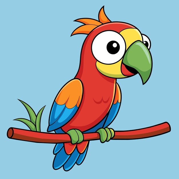 Vettore cartoon di macaw carino seduto su un ramo