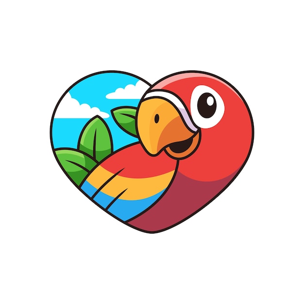 Cute macaw cartoon with love cartoon  icon illustration. animal icon concept on white background