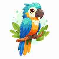 Vector cute macaw sitting on branch vector on white background