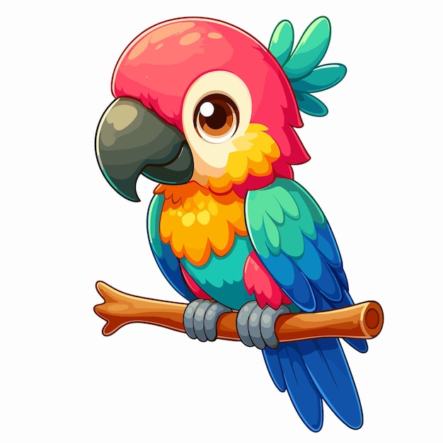 Cute macaw sitting on branch vector on white background