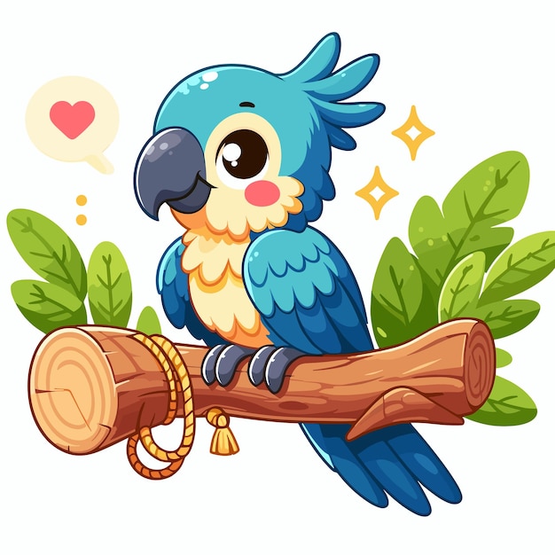 Vector cute macaw sitting on branch vector on white background