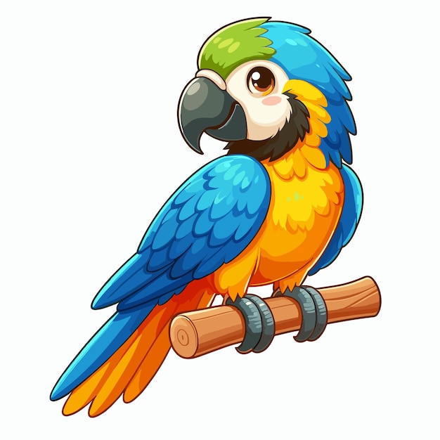 Vector cute macaw sitting on branch vector on white background