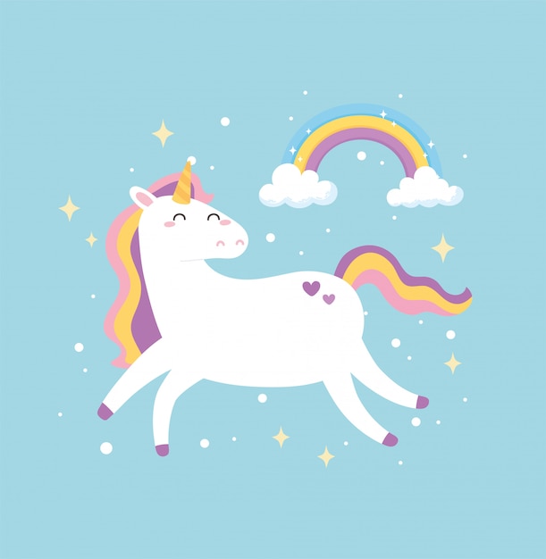 Carino unicorno magico sogno fantasia arcobaleno stelle fumetto animale illustrazione vettoriale