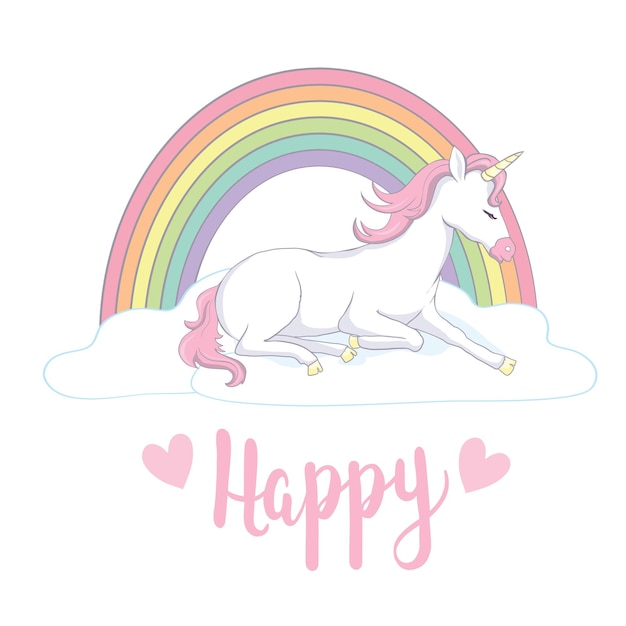 Vector cute magical unicorn and rainbow.