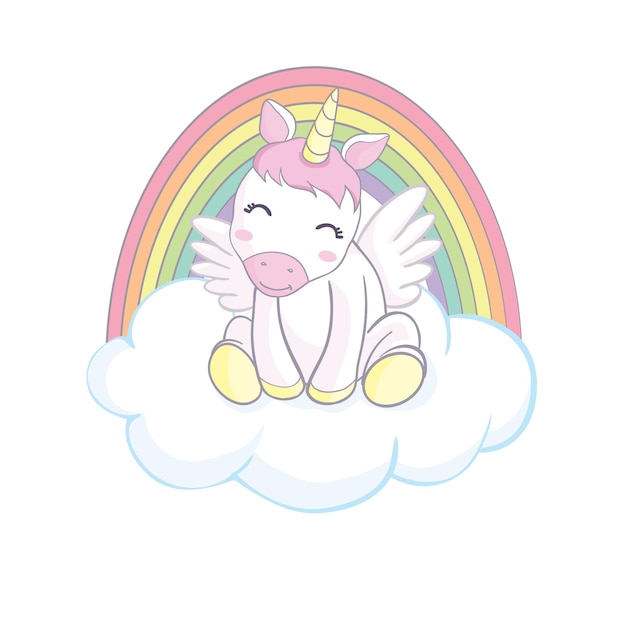 Vector cute magical unicorn and rainbow.