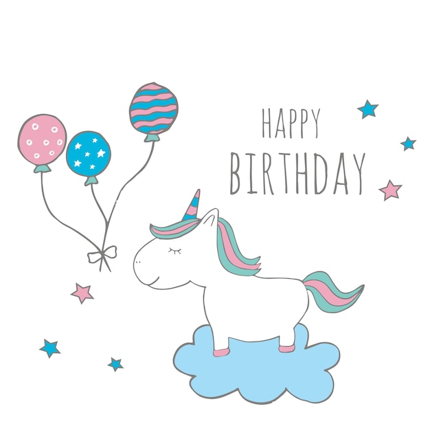 Simpatico unicorno magico. grafica per bambini dolci per t-shirt, baby shower, cartoline, poster, striscioni, album di ritagli, adesivi, inviti. illustrazione vettoriale con arte vivaio di doodle.