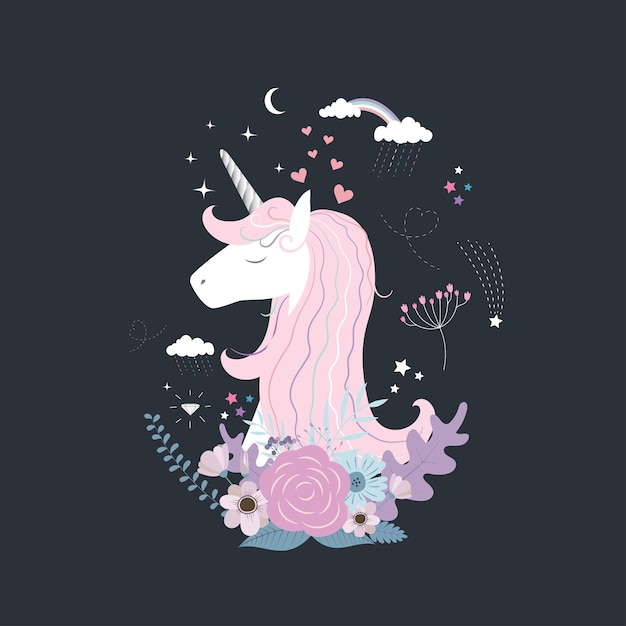 Vector cute magical unicorn.