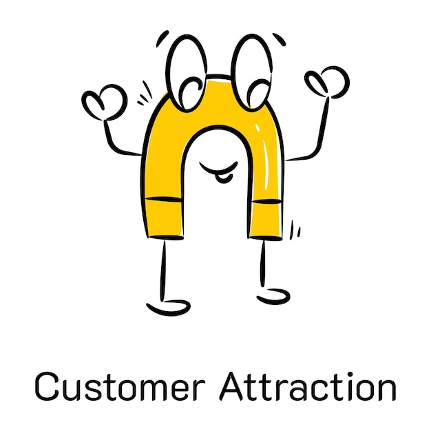 A cute magnet designed is denoting the concept of customer attraction hand drawn icon