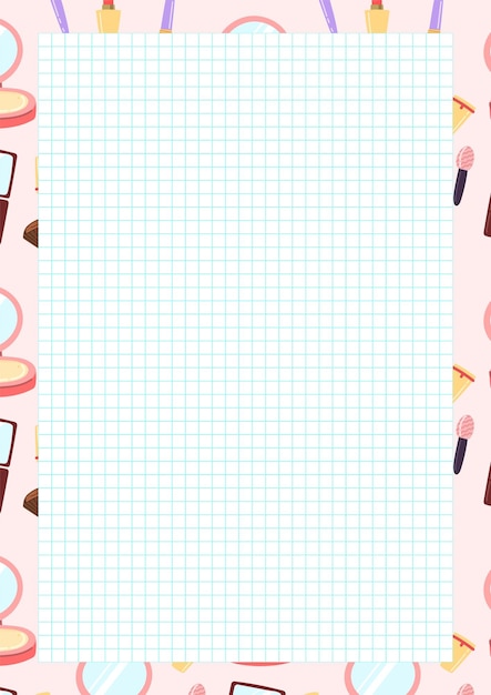 Vector cute makeup cosmetics grid paper blank lined sheet in a4 format for notes template vector