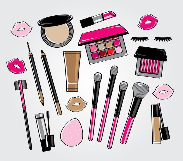 Vector cute makeup tools doodle vector for beauty graphic design artwork